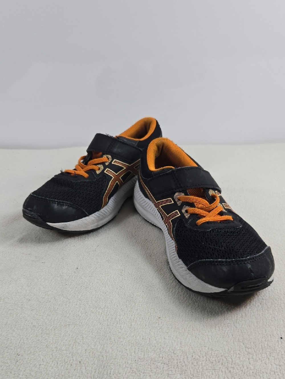 Asics Kids Black and Orange Athletic Sneakers with Hook-and-Loop Strap